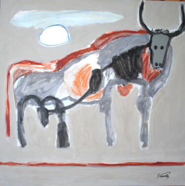 Painting titled "grand toro proche" by Antoine Voisin, Original Artwork, Acrylic Mounted on Wood Stretcher frame