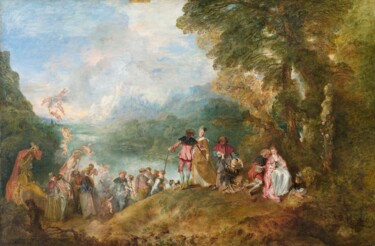 Pintura intitulada "L'embarquement pour…" por Antoine Watteau, Obras de arte originais, Óleo
