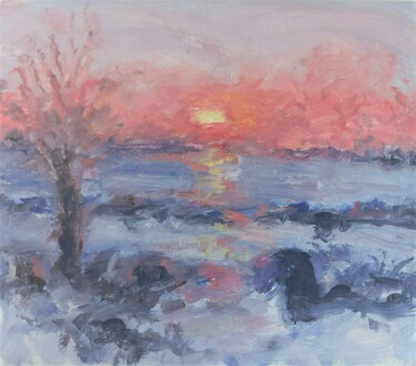 Painting titled "Winter sunset" by Anton Rakun, Original Artwork, Acrylic