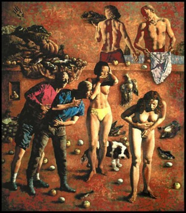 Schilderij getiteld "Gourmandise (Gula)" door Anton Solomoukha, Origineel Kunstwerk