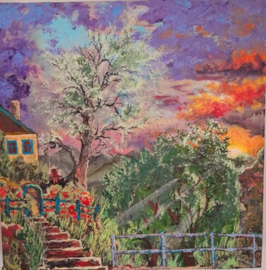 Картина под названием "Домик в горах" - Anton Zapotochnyi, Подлинное произведение искусства, Акрил Установлен на Деревянная…