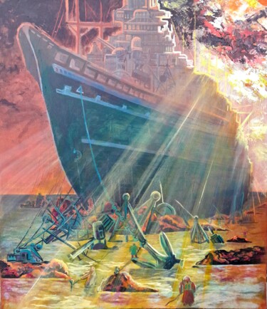 Painting titled "last voyage" by Anton Zapotochnyi, Original Artwork, Acrylic Mounted on Wood Stretcher frame