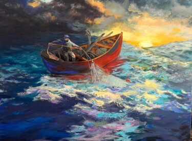 Pintura intitulada "Oilpaiting "fisherm…" por Anton Zapotochnyi, Obras de arte originais, Óleo Montado em Armação em madeira