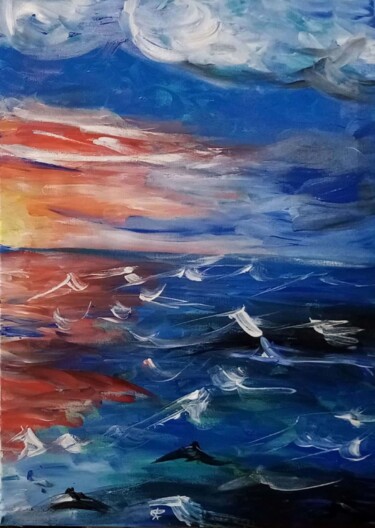 Painting titled "TRAMONTO IN AGITAZI…" by Antonella Cannata, Original Artwork, Acrylic Mounted on Wood Stretcher frame