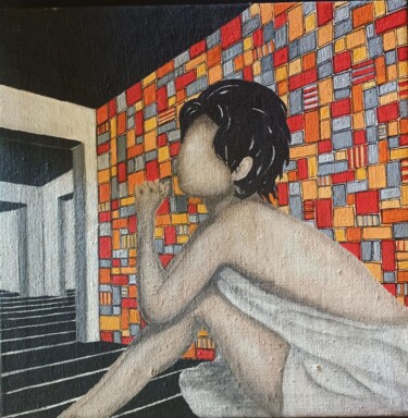 Malerei mit dem Titel "THE POSE" von Antonella Preti, Original-Kunstwerk, Acryl Auf Holzplatte montiert
