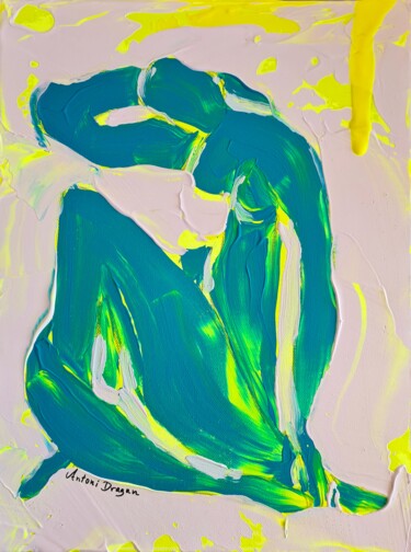 Schilderij getiteld "Blue popart Nude" door Antoni Dragan, Origineel Kunstwerk, Acryl Gemonteerd op Frame voor houten branca…