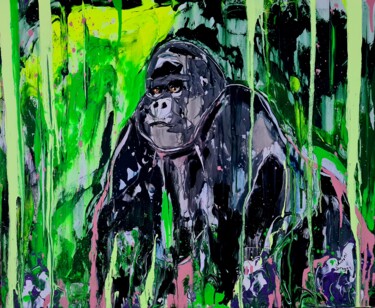 Painting titled "Popart Gorilla" by Antoni Dragan, Original Artwork, Acrylic Mounted on Wood Stretcher frame