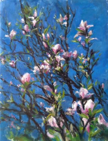Peinture intitulée "Magnolias" par Antonia Rusu, Œuvre d'art originale, Huile