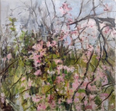 Painting titled "Peach tree" by Antonia Rusu, Original Artwork, Oil