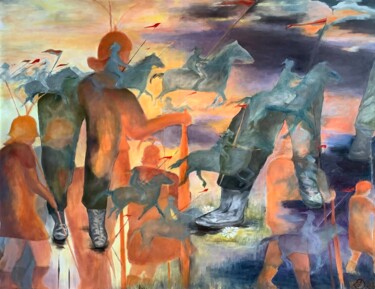 Pittura intitolato "THE INVASION Origin…" da Antonina Dunaeva, Opera d'arte originale, Olio