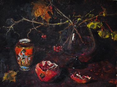 Painting titled "Still life with pom…" by Antonina Pylaeva, Original Artwork, Oil
