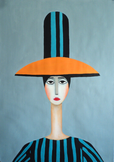 Malerei mit dem Titel "Mujer con camisa a…" von Antonio Abril, Original-Kunstwerk, Öl