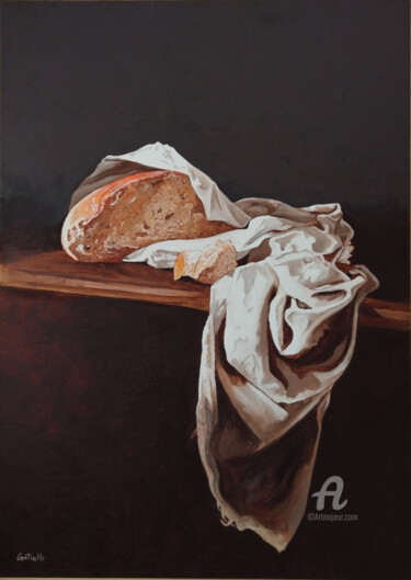 Painting titled "pane sacro" by Antonio Cantiello, Original Artwork, Oil Mounted on Wood Stretcher frame