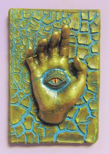 Sculptuur getiteld "Hamsa wall hanging…" door Antonio Mayer, Origineel Kunstwerk, Gips