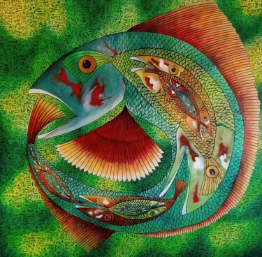 Pintura intitulada "Pesce oligarca" por Antonio Presti, Obras de arte originais, Acrílico