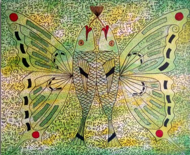 Malarstwo zatytułowany „Due pesci farfalla” autorstwa Antonio Presti, Oryginalna praca, Akryl