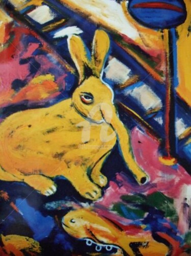 Peinture intitulée "O coelho e o peixe(…" par Antonio Santos, Œuvre d'art originale