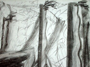 Рисунок под названием "Symbiotic Chairs" - Antoon Diepstraten, Подлинное произведение искусства, Древесный уголь