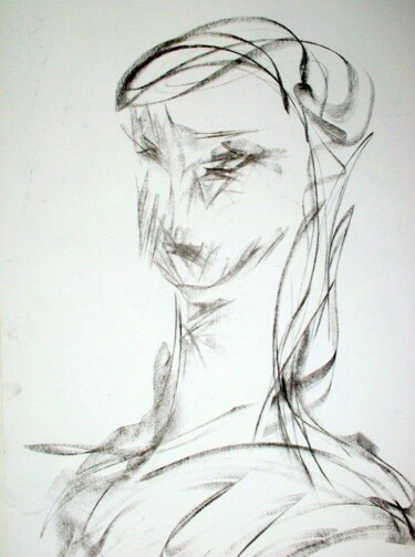 Zeichnungen mit dem Titel "She" von Antoon Diepstraten, Original-Kunstwerk, Kohle
