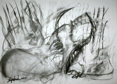 图画 标题为“Resting Zeus” 由Antoon Diepstraten, 原创艺术品, 木炭