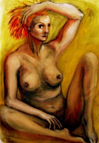 Schilderij getiteld "Sitting Nude" door Antoon Diepstraten, Origineel Kunstwerk, Olie