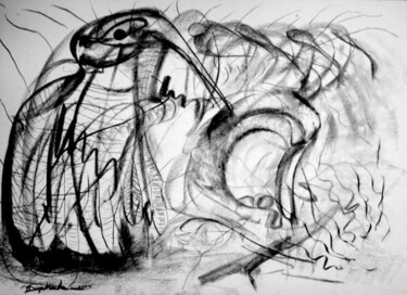 Drawing titled "Penguin Cafe Music" by Antoon Diepstraten, Original Artwork, Charcoal