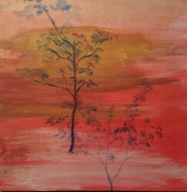 Pittura intitolato "Trees in red" da Antoon Diepstraten, Opera d'arte originale, Acrilico