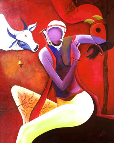 Schilderij getiteld "converstation1.jpg" door Anupam Pal, Origineel Kunstwerk, Acryl