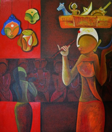 Pintura intitulada "toy-seller.jpg" por Anupam Pal, Obras de arte originais, Acrílico