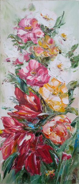Malarstwo zatytułowany „Flowers-1” autorstwa Anush Emiryan, Oryginalna praca, Olej Zamontowany na Drewniana rama noszy