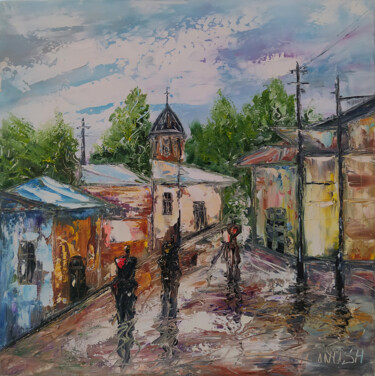 Painting titled "Cityscape-2" by Anush Emiryan, Original Artwork, Oil Mounted on Wood Stretcher frame