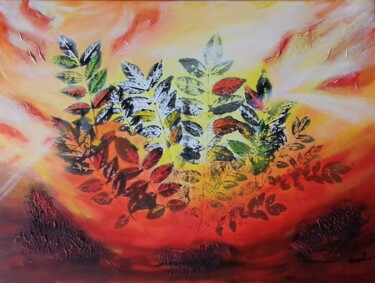 Painting titled "Red autumn" by Anval, Original Artwork, Acrylic Mounted on Wood Stretcher frame