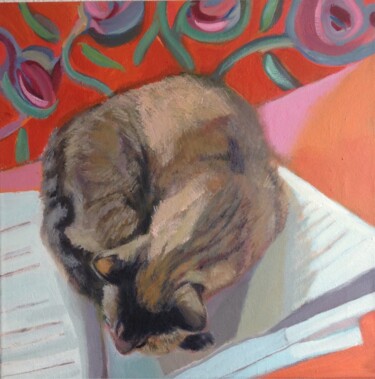 Peinture intitulée "Le chat qui savait…" par Anyck Alvarez Kerloch, Œuvre d'art originale, Acrylique