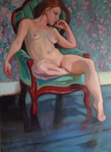 Malerei mit dem Titel "Nude in Armchair" von Anyck Alvarez Kerloch, Original-Kunstwerk, Acryl