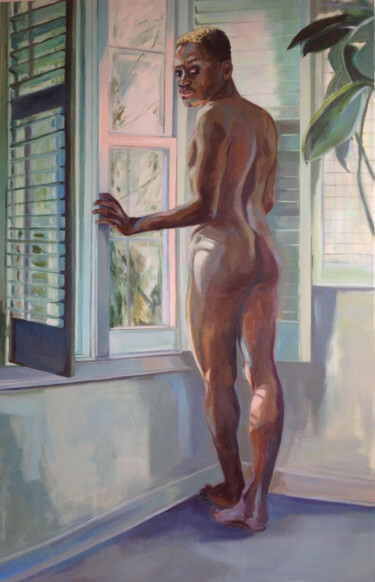 Schilderij getiteld "Man at Window" door Anyck Alvarez Kerloch, Origineel Kunstwerk, Acryl
