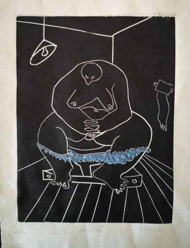 Incisioni, stampe intitolato "Méditation" da Anyck Alvarez Kerloch, Opera d'arte originale, Incisioni su linoleum