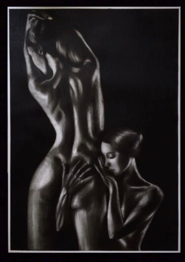 Картина под названием ""Girls" обнаженные…" - Анжела Карпова, Подлинное произведение искусства, Древесный уголь