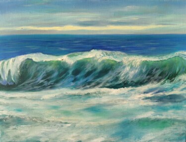 Painting titled "Ocean Wave Painting…" by Anzhelika Izzi, Original Artwork, Oil Mounted on Wood Stretcher frame