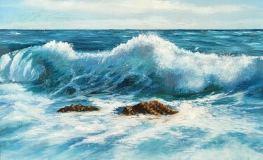 Painting titled "Ocean Painting Seas…" by Anzhelika Izzi, Original Artwork, Oil Mounted on Wood Stretcher frame