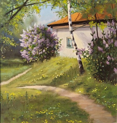 Malerei mit dem Titel "Old House Painting…" von Anzhelika Izzi, Original-Kunstwerk, Öl Auf Keilrahmen aus Holz montiert