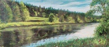 Painting titled "Forest & River Bank…" by Anzhelika Izzi, Original Artwork, Oil