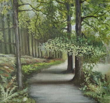 Painting titled "Oaks Alley Painting…" by Anzhelika Izzi, Original Artwork, Oil Mounted on Wood Stretcher frame