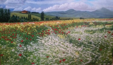 Painting titled "Tuscan Fieldes Pain…" by Anzhelika Izzi, Original Artwork, Oil Mounted on Wood Stretcher frame