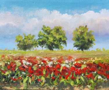 Картина под названием "Poppies Painting La…" - Anzhelika Izzi, Подлинное произведение искусства, Масло Установлен на Деревян…