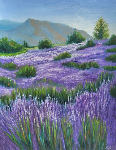 Painting titled "French Lavender Pai…" by Anzhelika Izzi, Original Artwork, Oil Mounted on Wood Stretcher frame