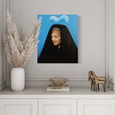 Painting titled "PRAYER-original oil…" by Anzhelika Klimina, Original Artwork, Oil Mounted on Wood Stretcher frame