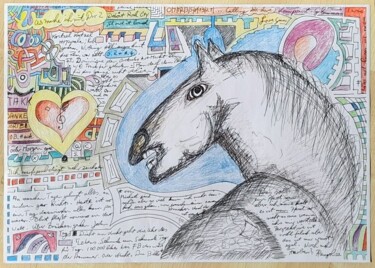 Dibujo titulada "Pferd mit Herz" por Armin Andreas Pangerl, Obra de arte original, Tinta