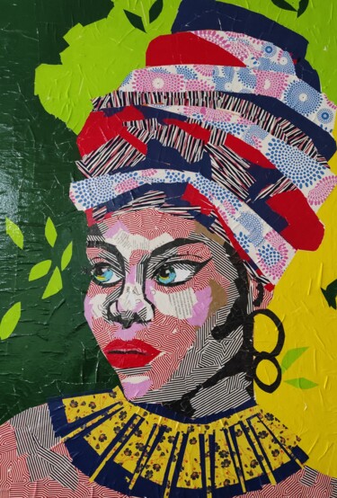 Collagen mit dem Titel "Africana" von Ana Almeida, Original-Kunstwerk, Collagen Auf Keilrahmen aus Holz montiert