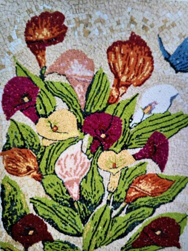 Γλυπτική με τίτλο "colourful lilies" από Αφροδιτη Ζαμπετακη, Αυθεντικά έργα τέχνης, Ψηφιδωτό