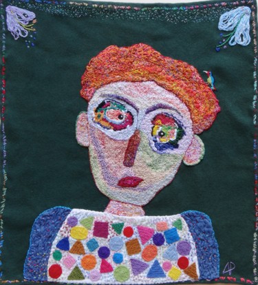 Textielkunst getiteld "le-clown-aux-cheveu…" door Apignat, Origineel Kunstwerk